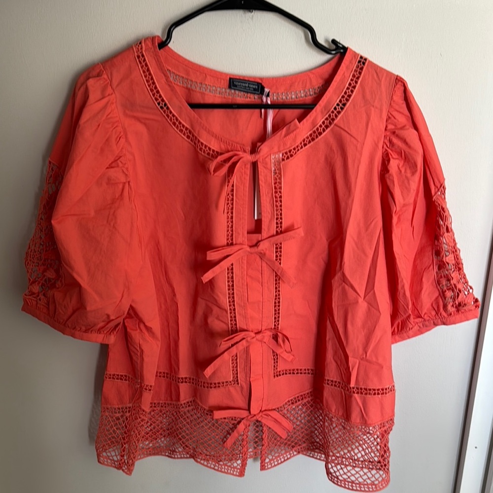 Vineyard Vines Coral Eyelet Inset Women's Top